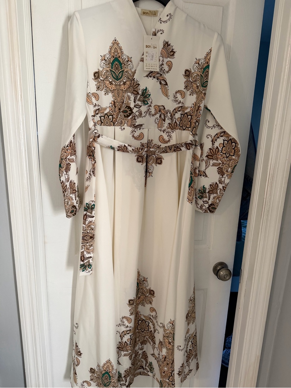 Floral Paisley White and Beige Women's Dress - imported from jordan